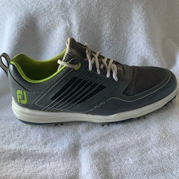Foot Joy Fury Men’s Golf Shoes Size 9.5 M Gray Green Spikes 51102
Pre Owned - Picture 7 of 13